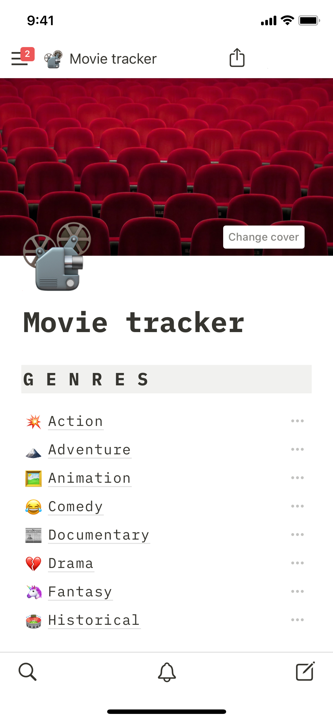 A screenshot of Notion's mobile app