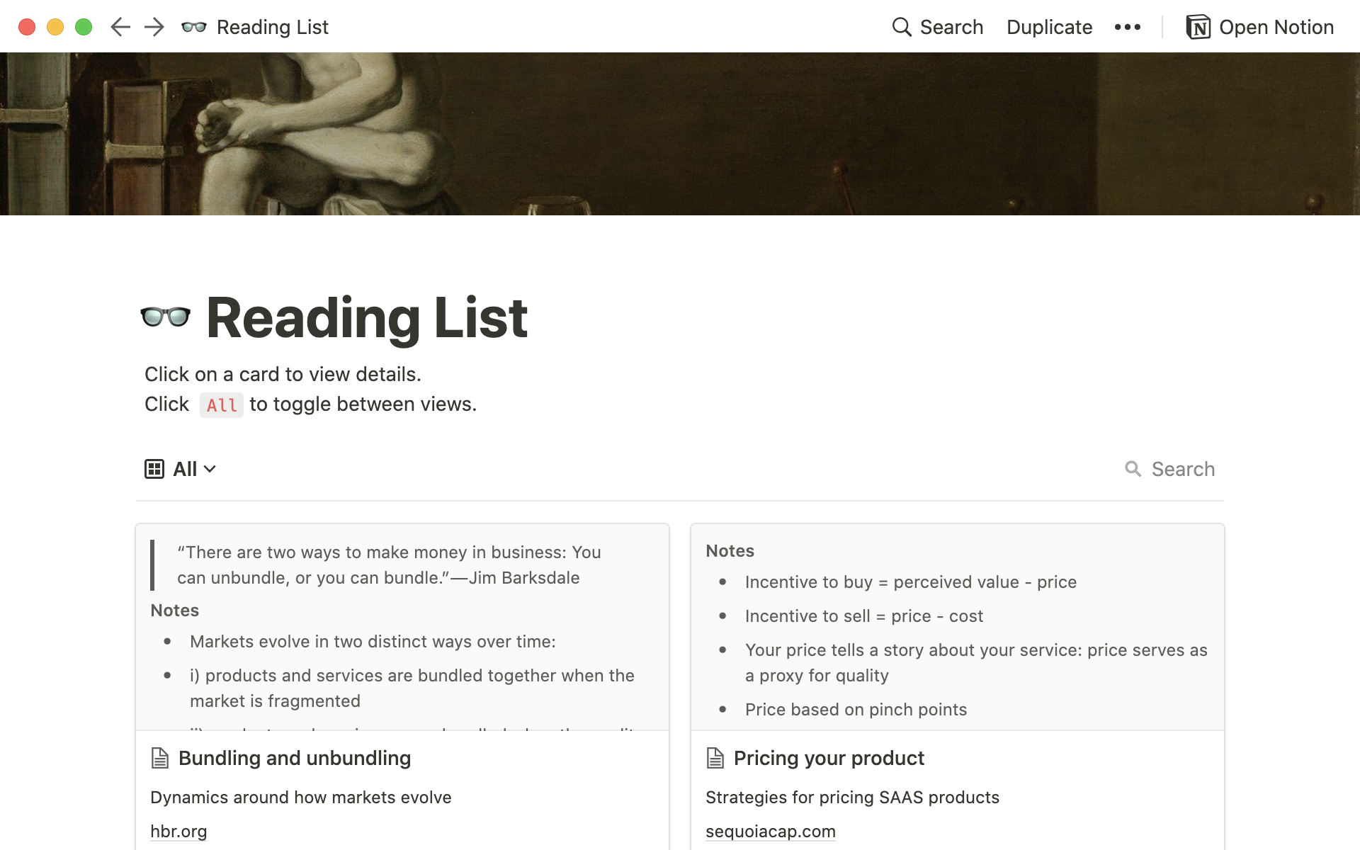 The desktop image for the Reading list template