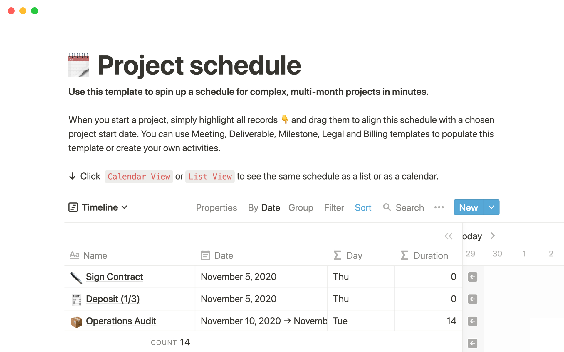 The desktop image for the Project schedule template