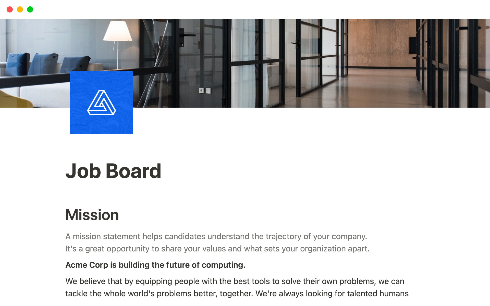 The desktop image for the Job board template