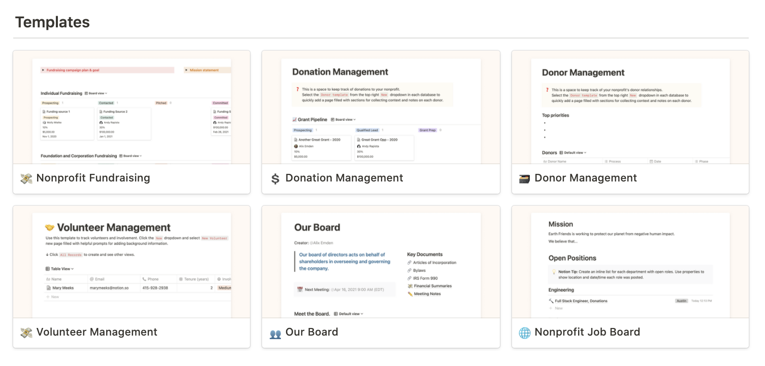 Nonprofit template gallery