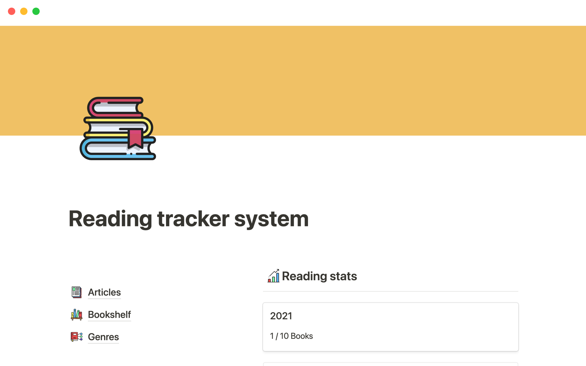The desktop image for the Reading Tracker System template