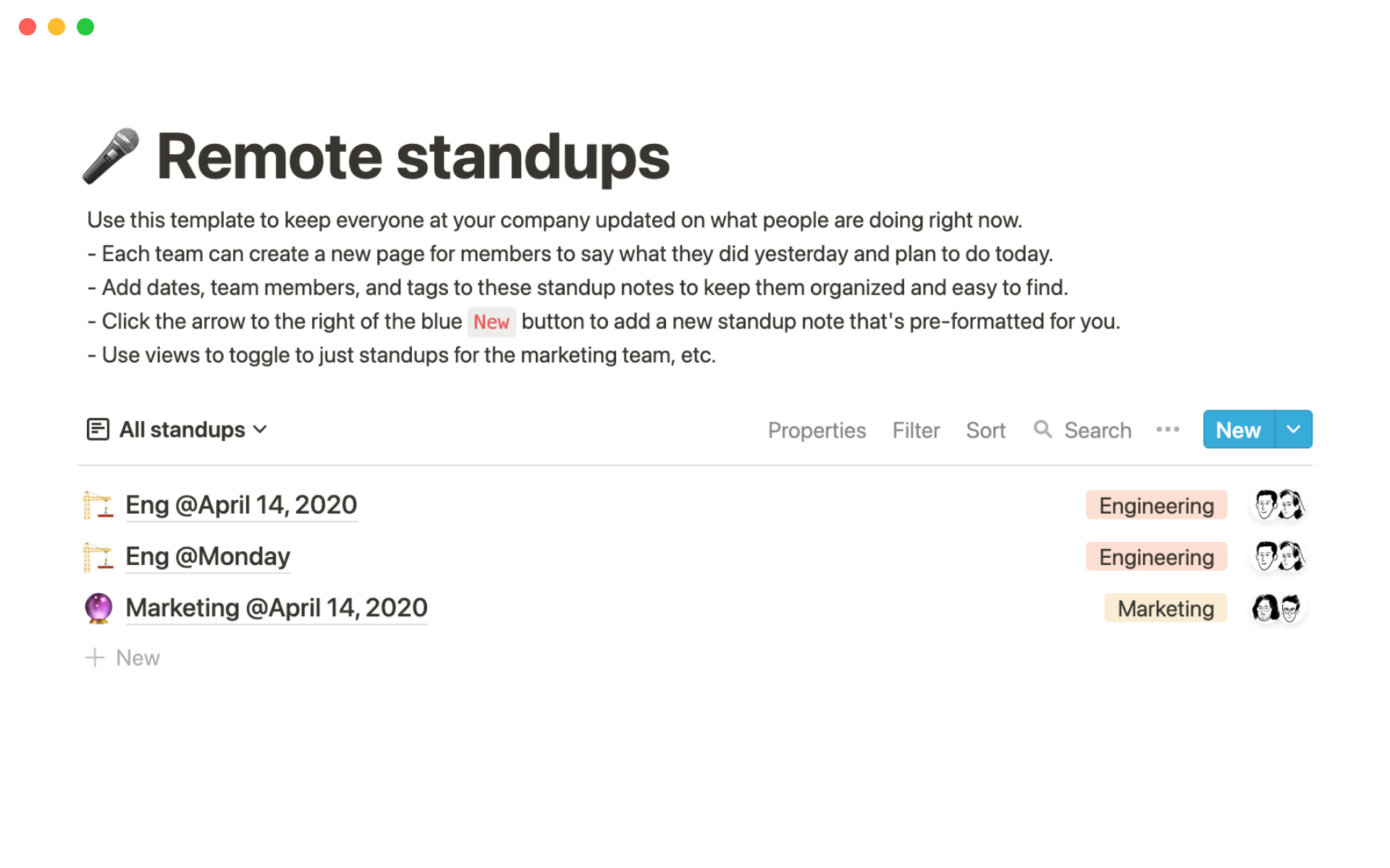 The desktop image for the Remote standups template
