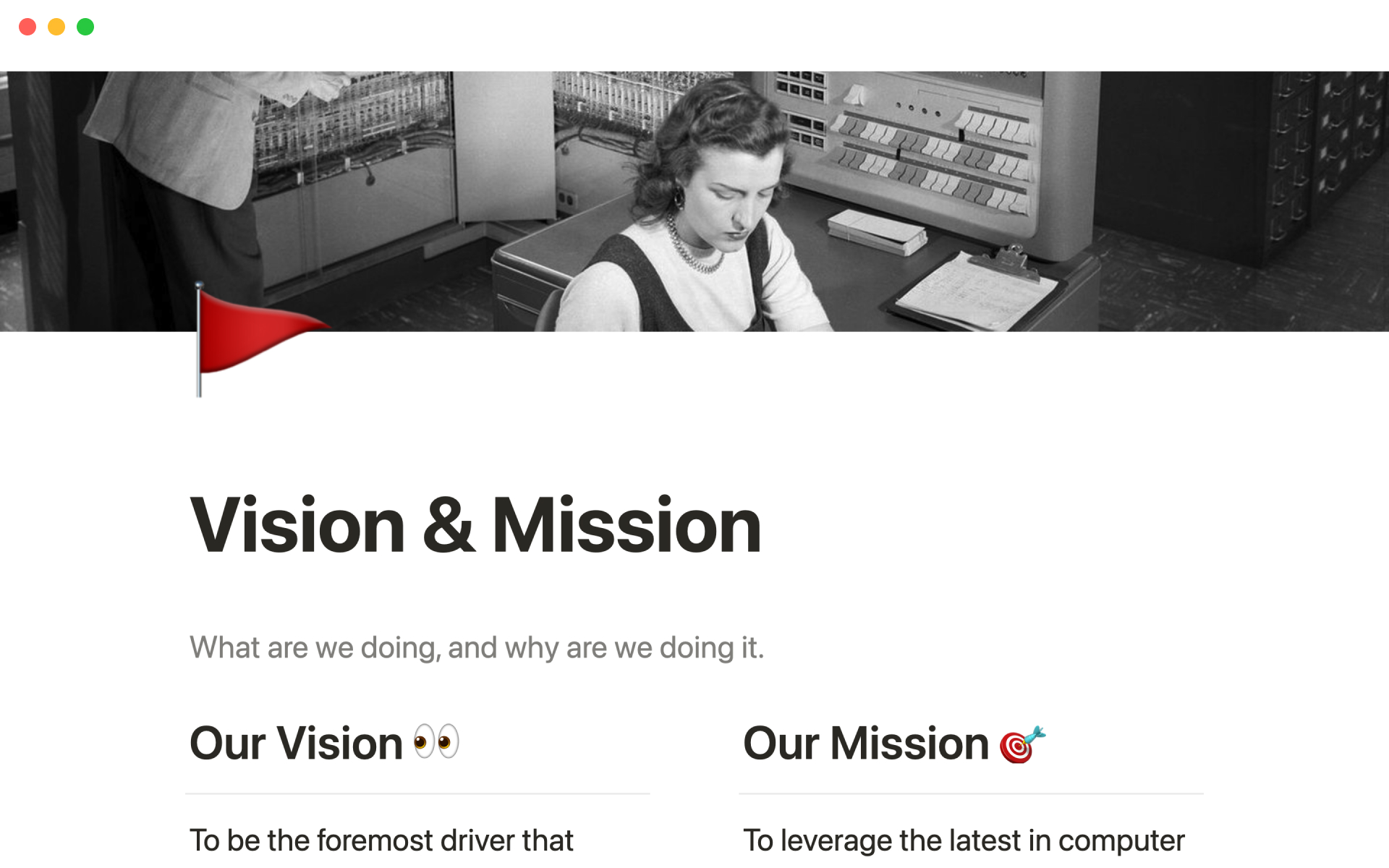 The desktop image for the Vision & mission template