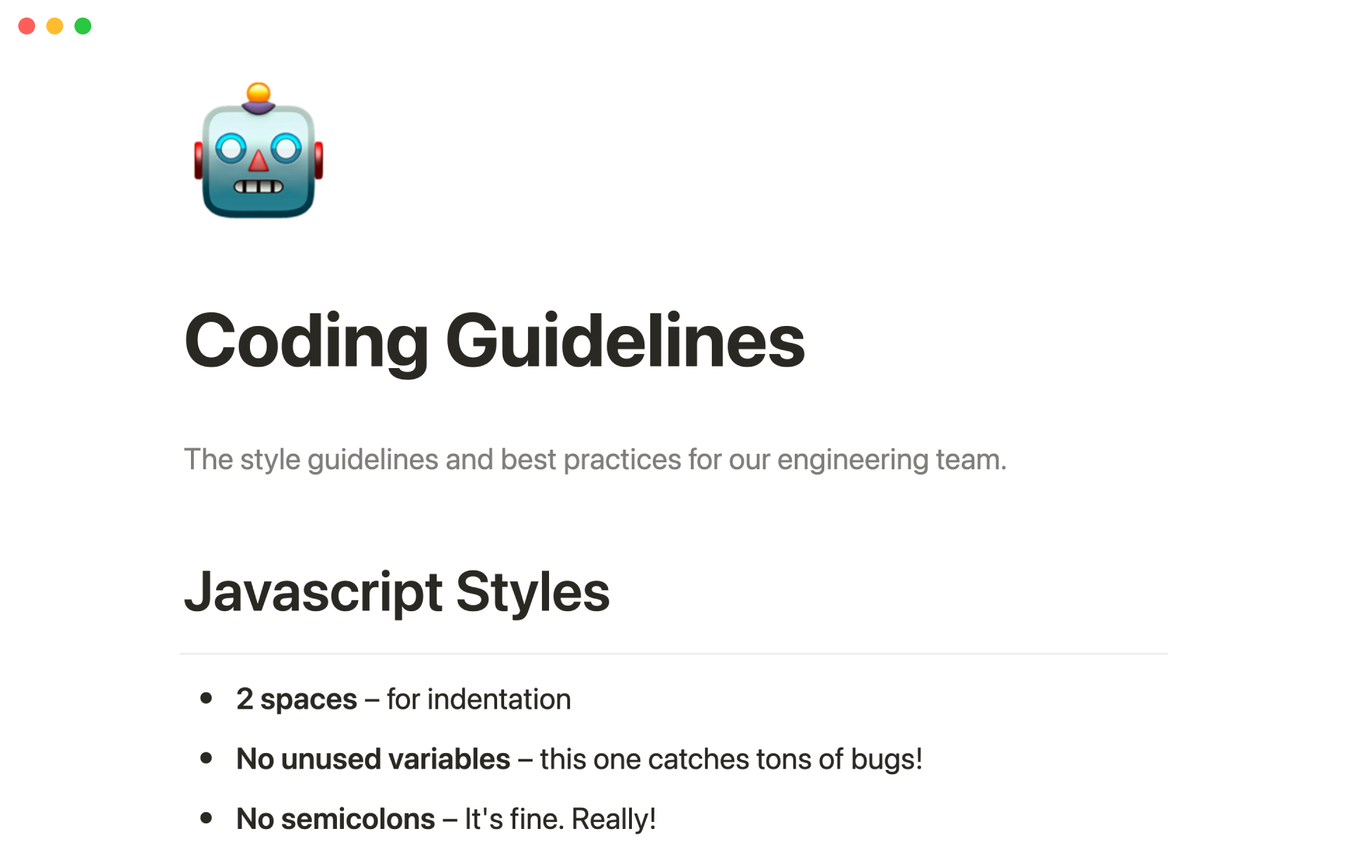 The desktop image for the Coding guidelines template
