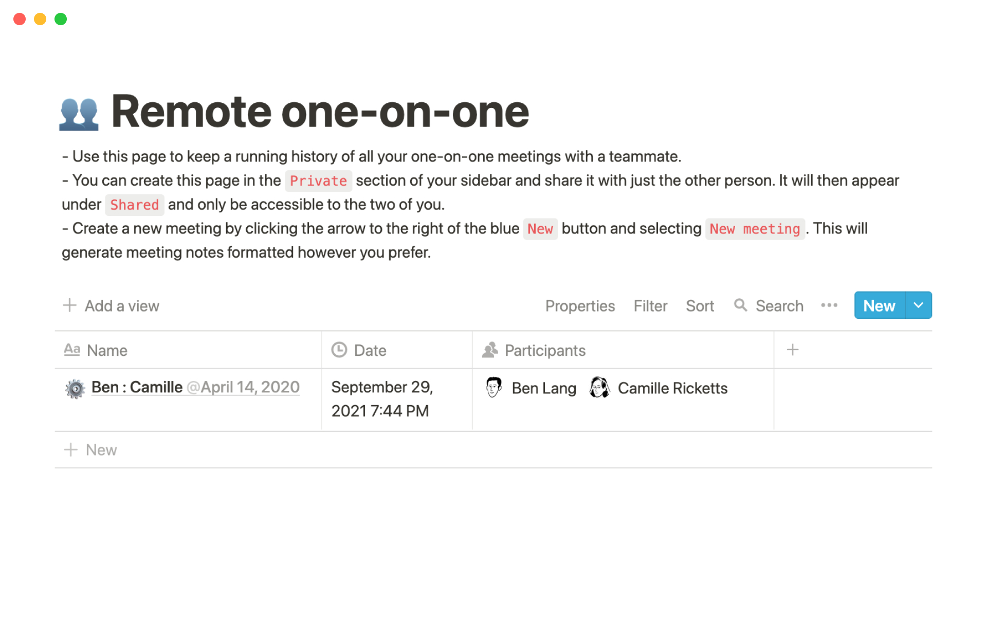 The desktop image for the Remote one-on-one template
