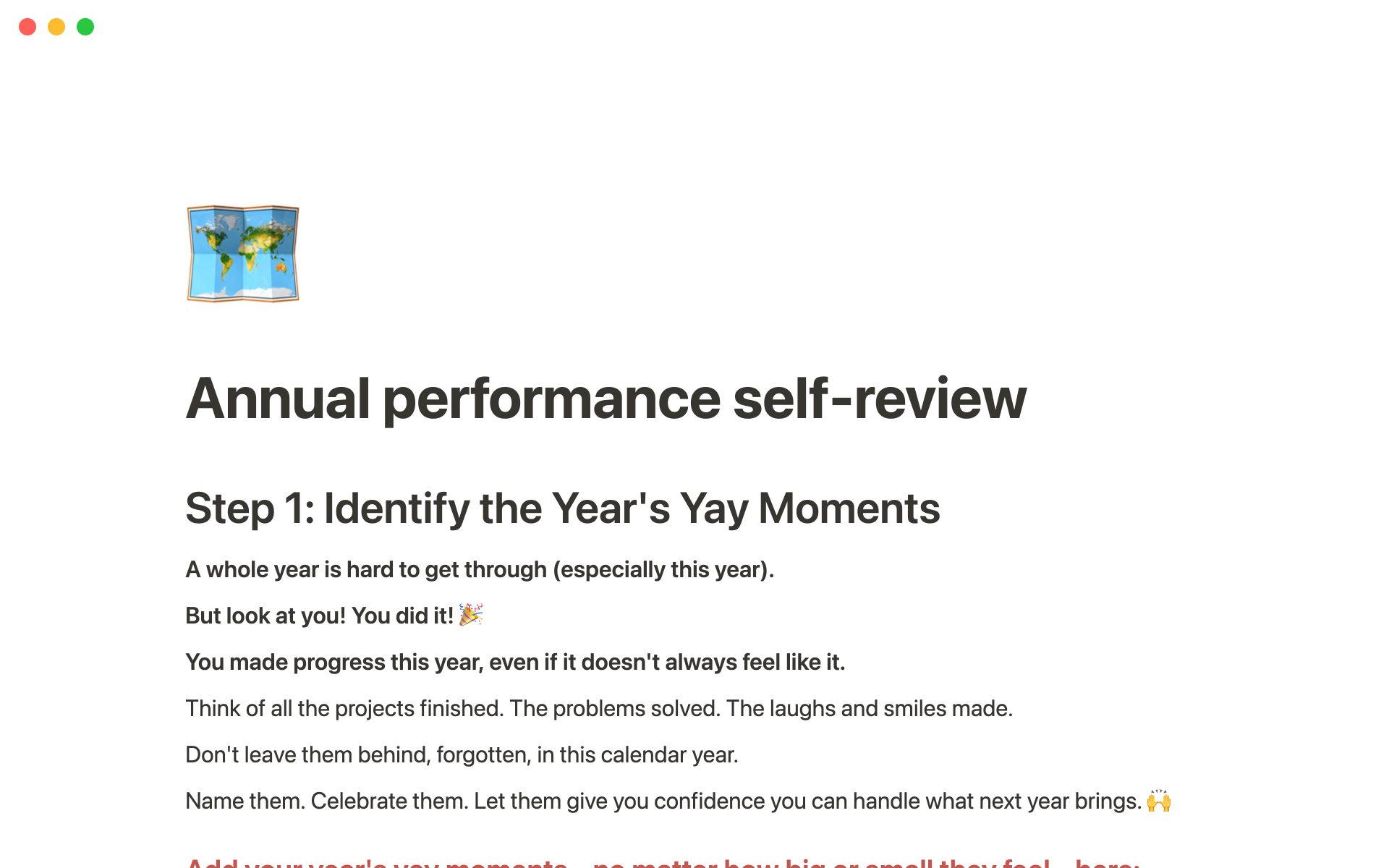 The desktop image for the Annual performance self-review template