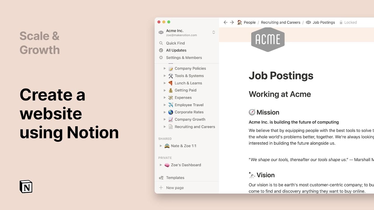 Create a website using Notion