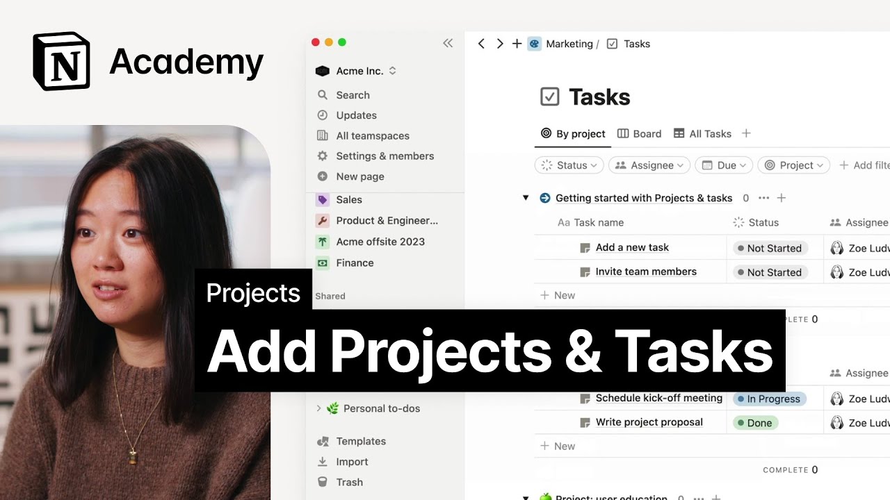 Add projects and tasks to workspace