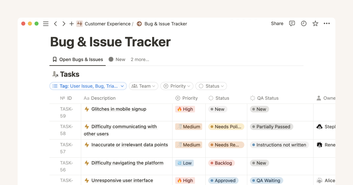 Using Notion for issue tracking