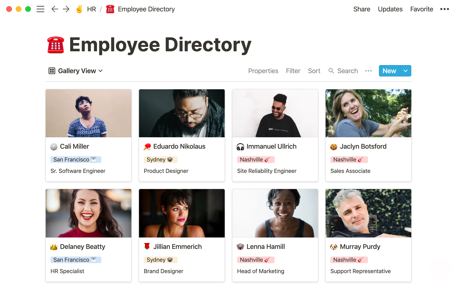 Use Notion to create an employee directory and manage staff