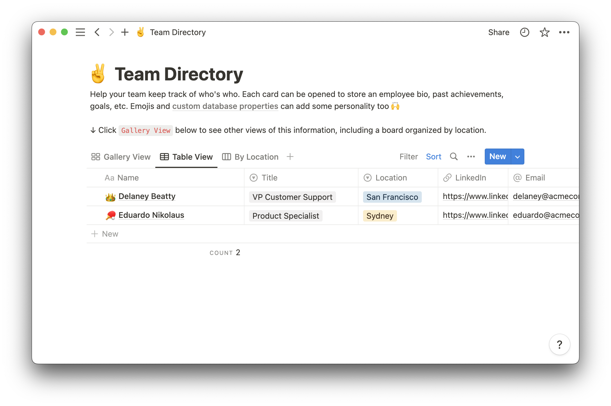 team directory template table view