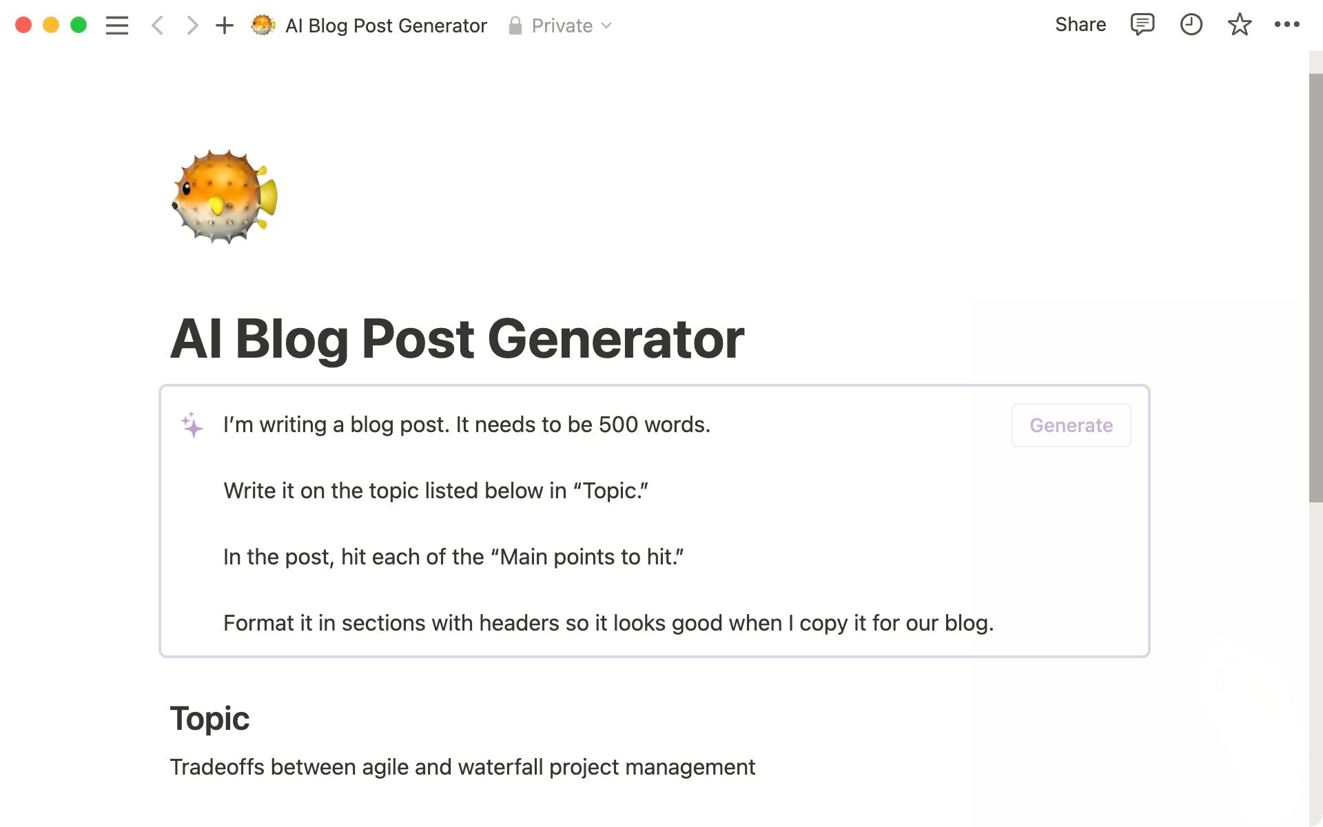 AI blog post generator