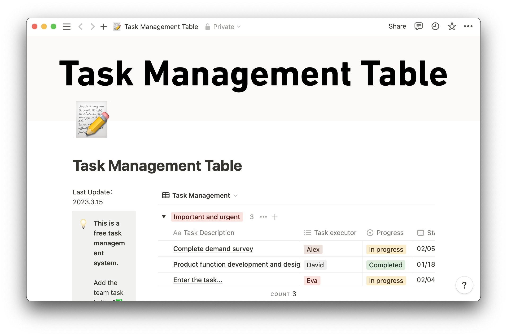 task management table