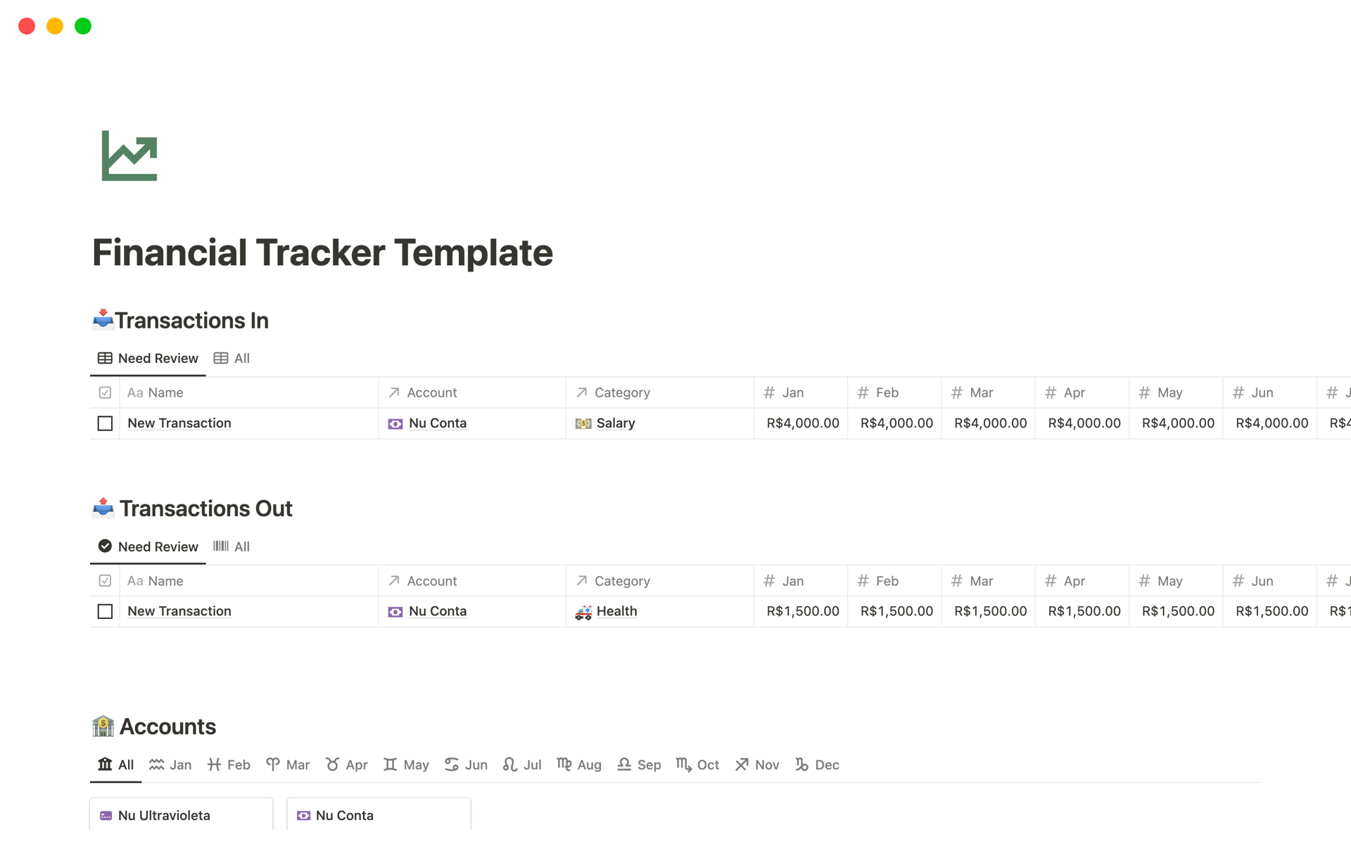 Notion Financial Tracker template
