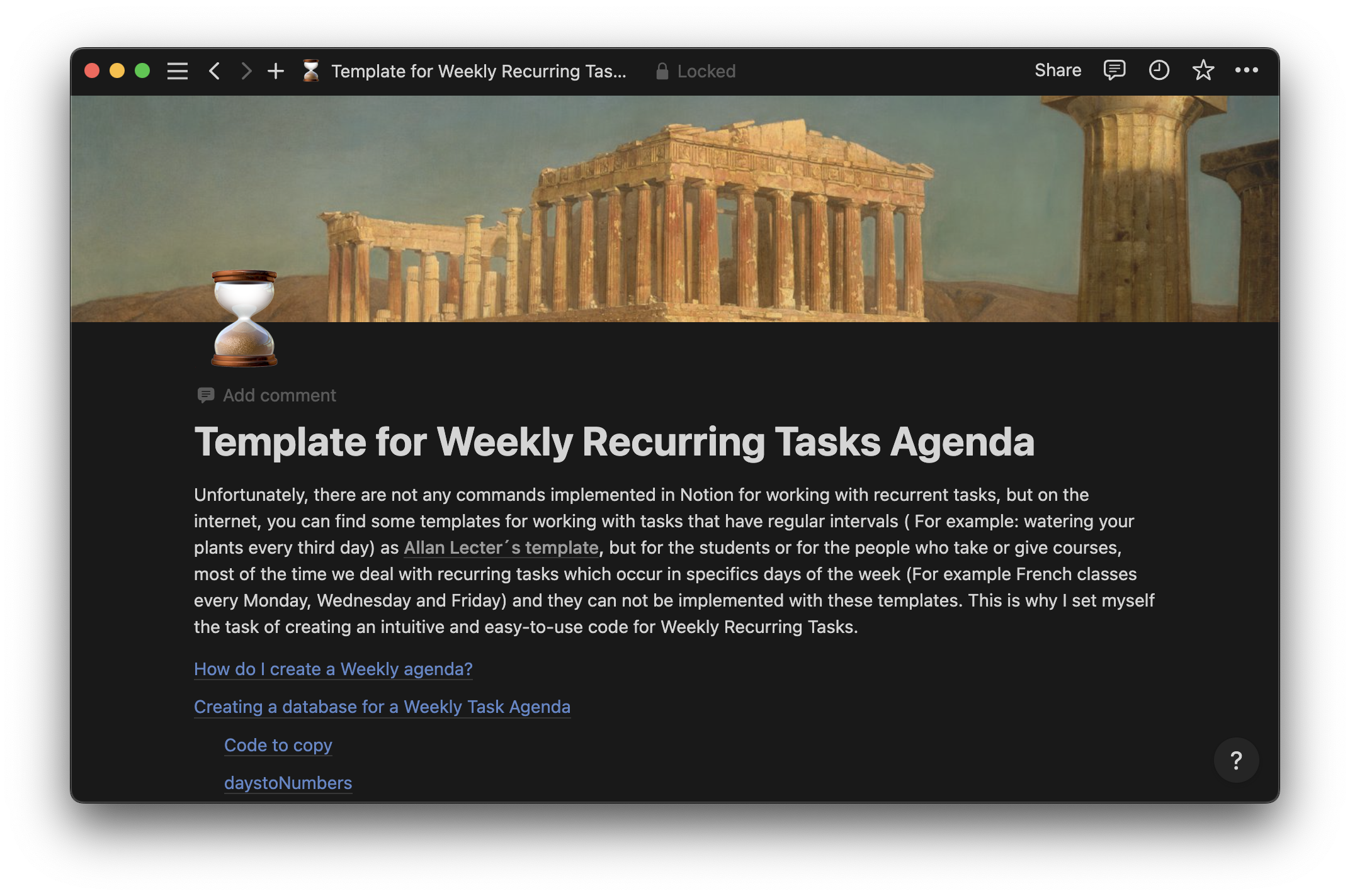 Weekly recurring tasks agenda