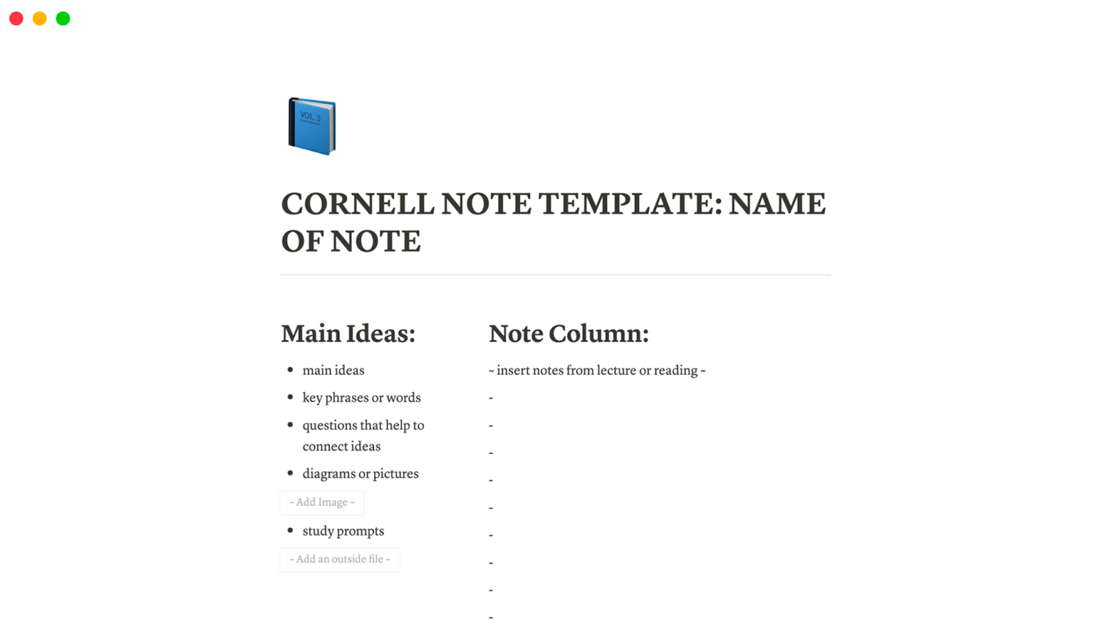 Cornell note-taking template with AI
