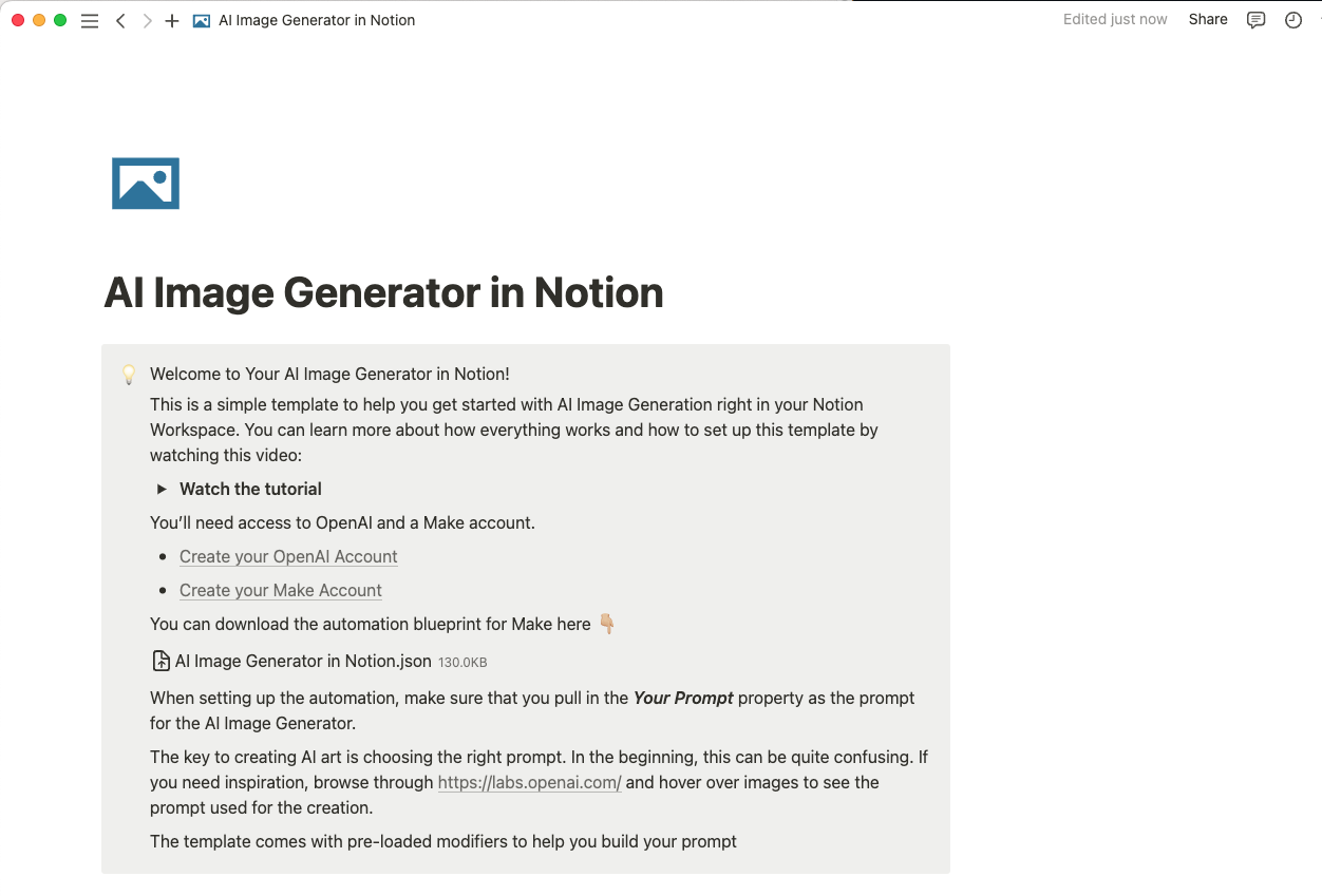 AI Image Generator in Notion template