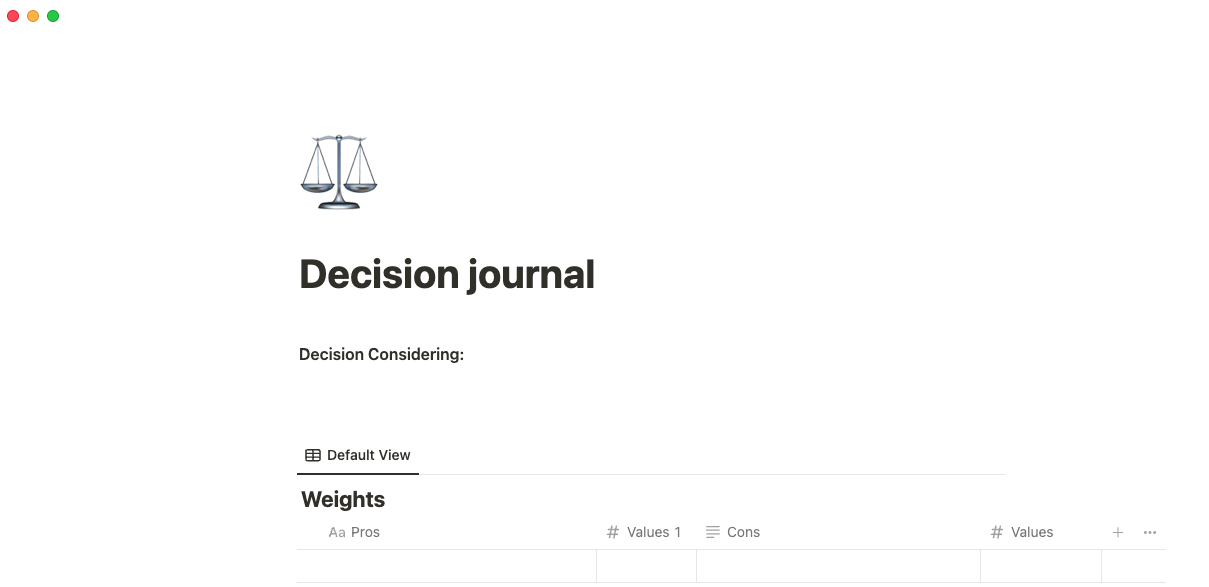 Decision journal template