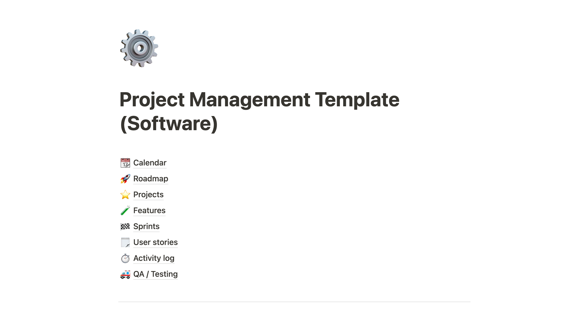 A screenshot of a Notion template for Software Project Management.