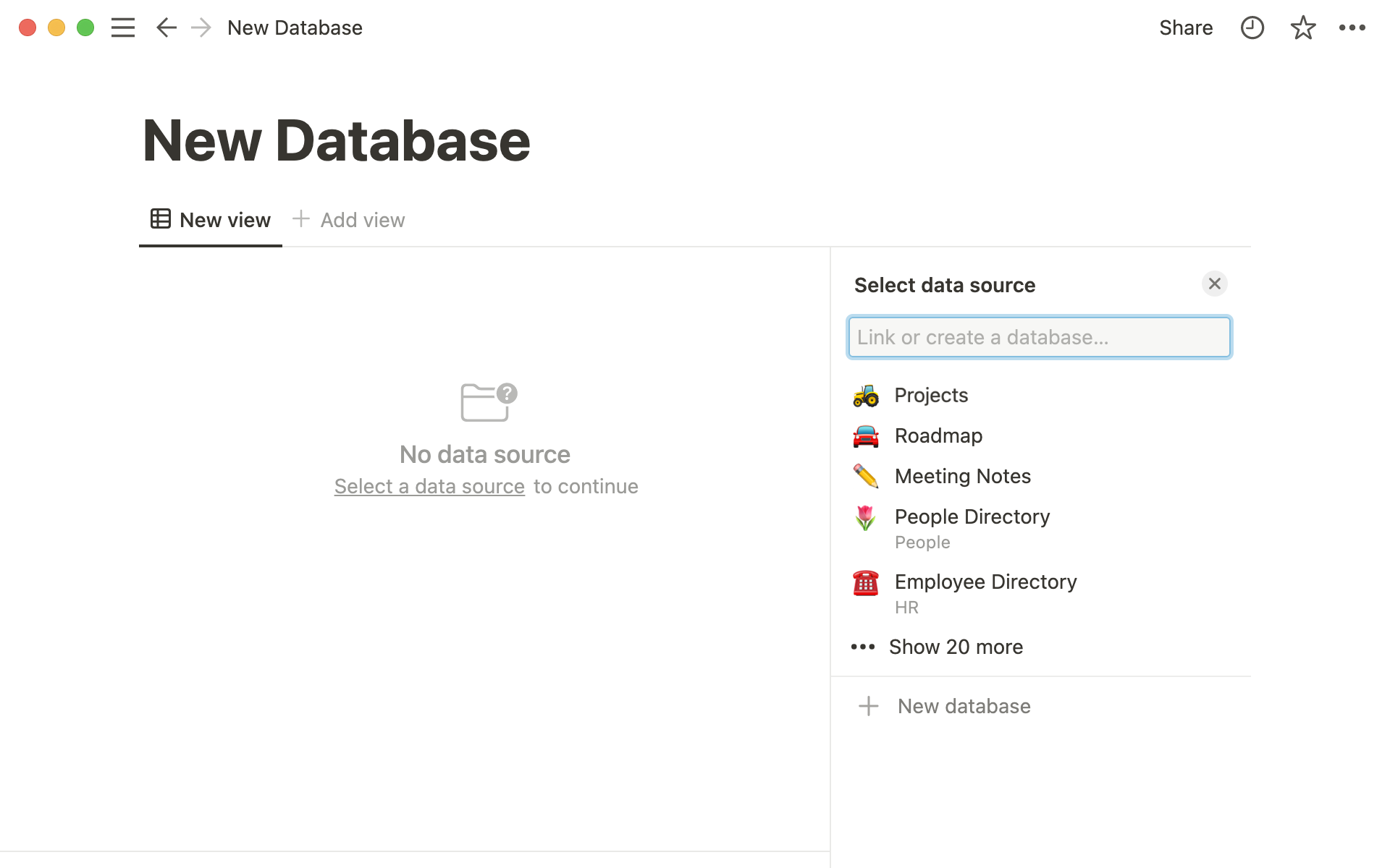 Create new database