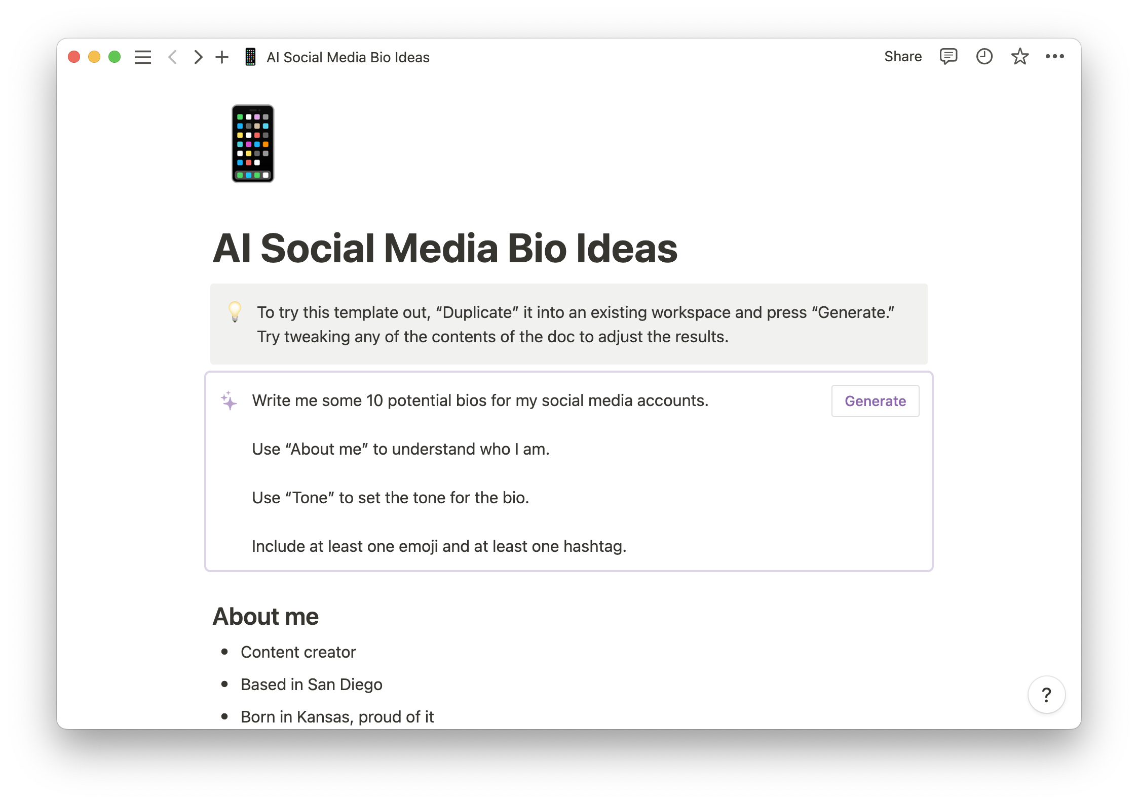 AI for social media bio ideas