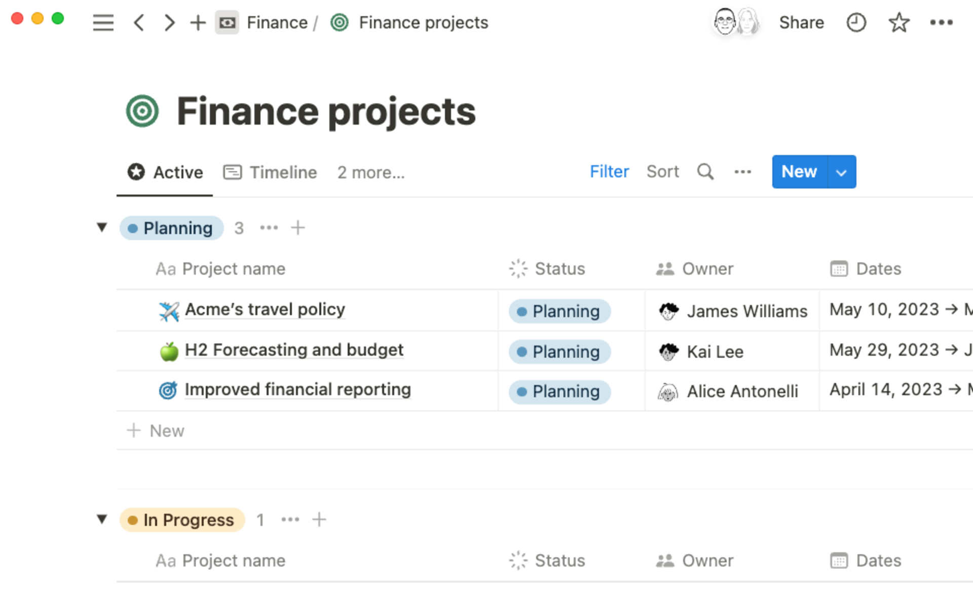 Finance projects database