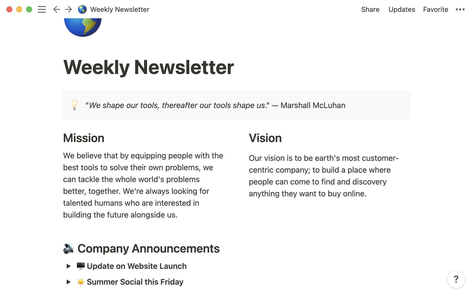 Weekly newsletter with synced blocks