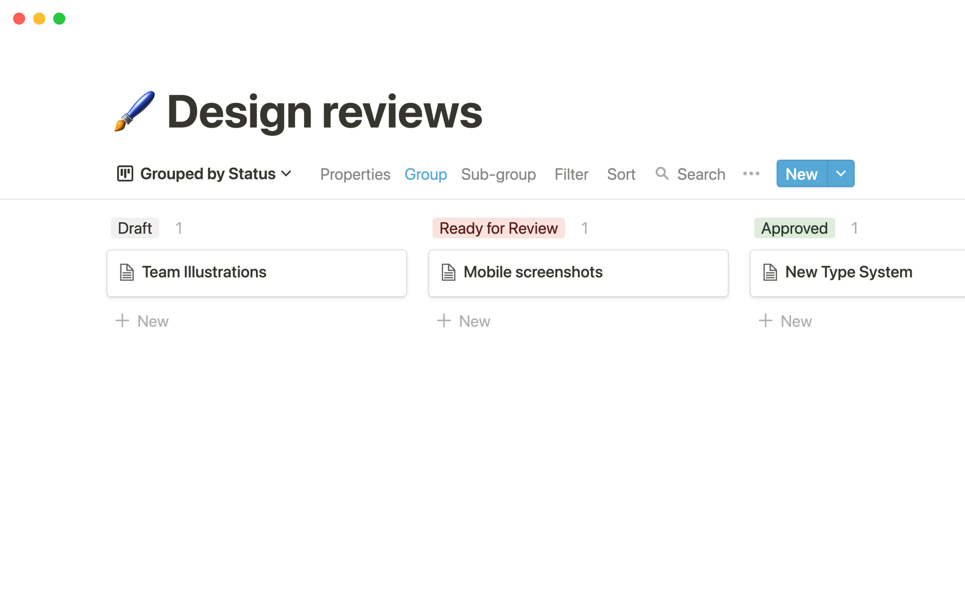 View design projects as a list or grouped by status.