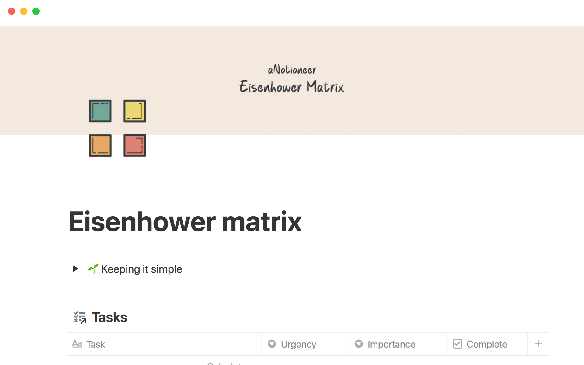 Eisenhower matrix template