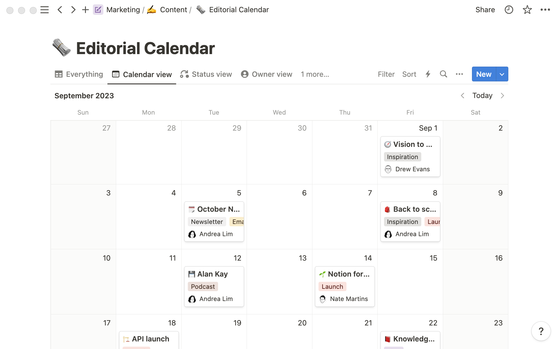 Our editorial calendar showing what content is coming up and when.