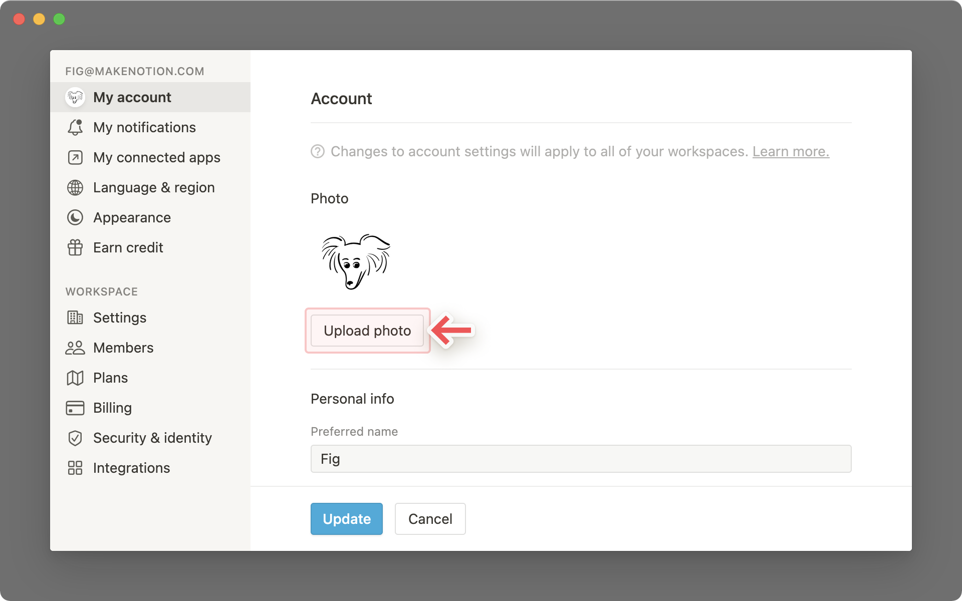 Account settings - change profile image