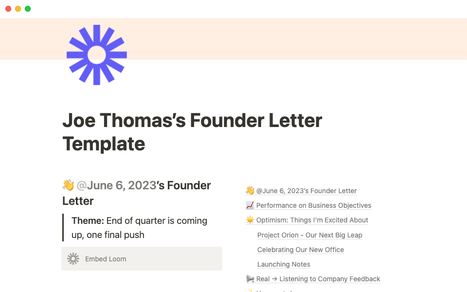 Joe creatively shares company and personal updates in his founder letters.