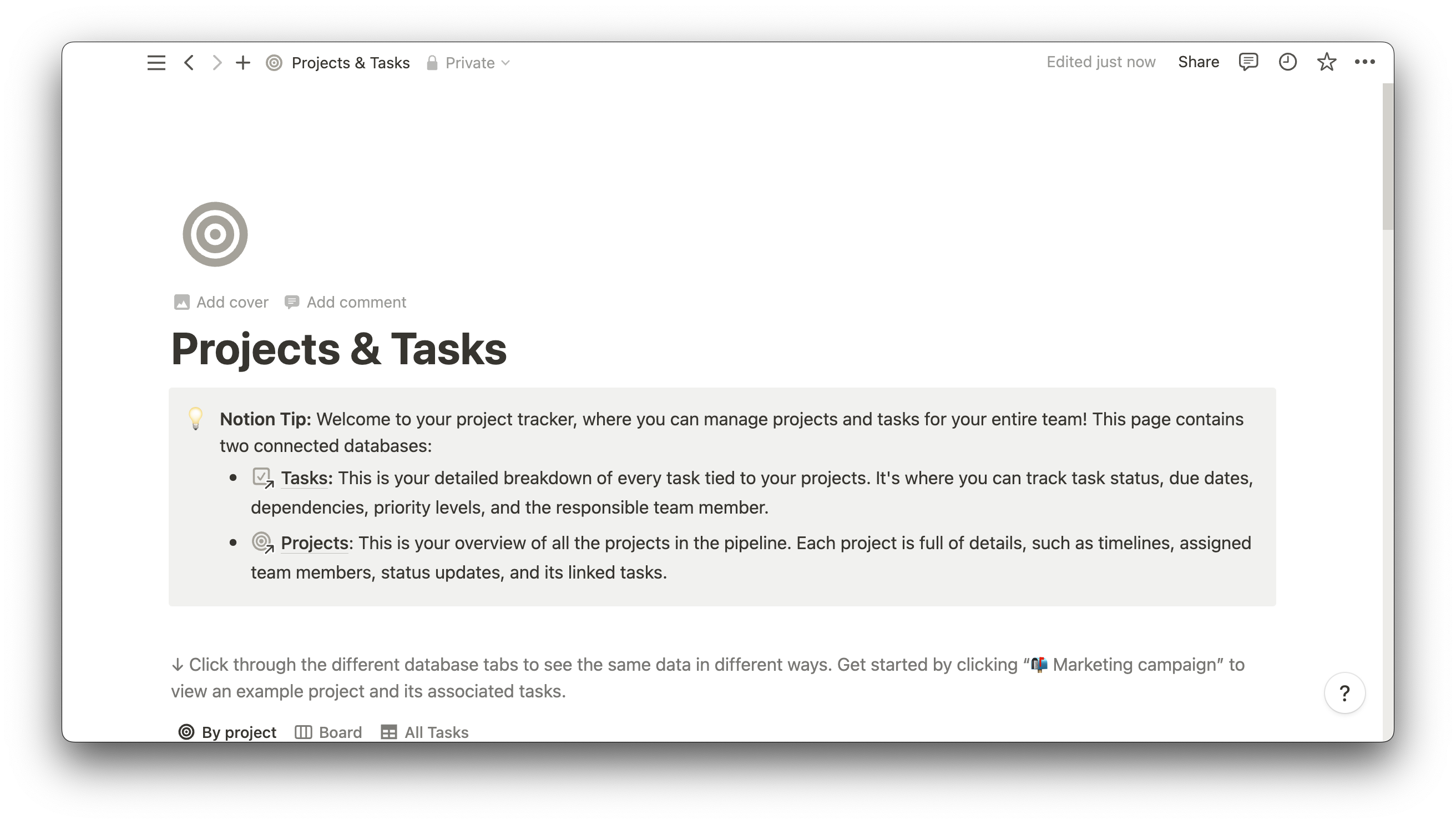 Projects & Tasks template