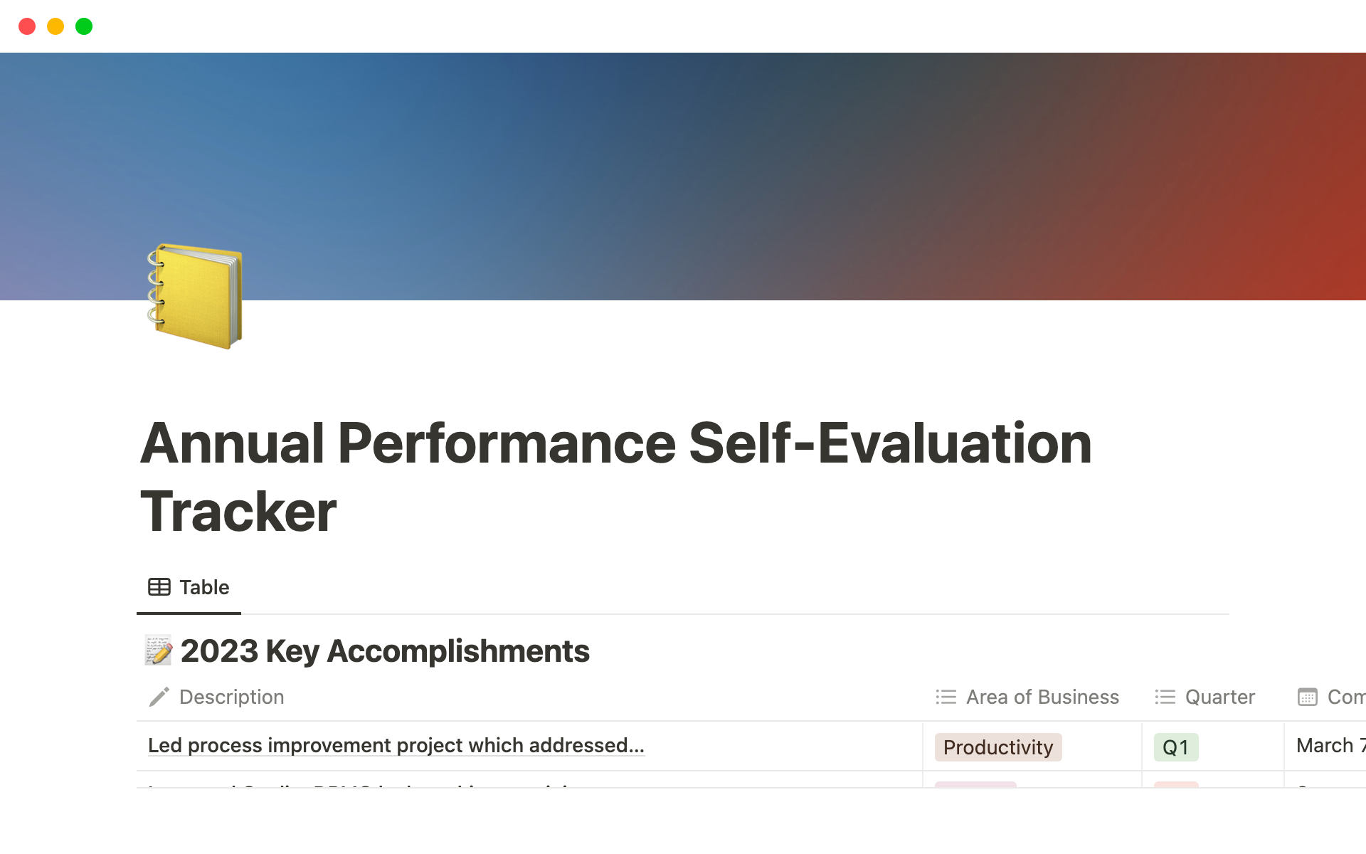 Annual Performance Self-Evaluation Tracker