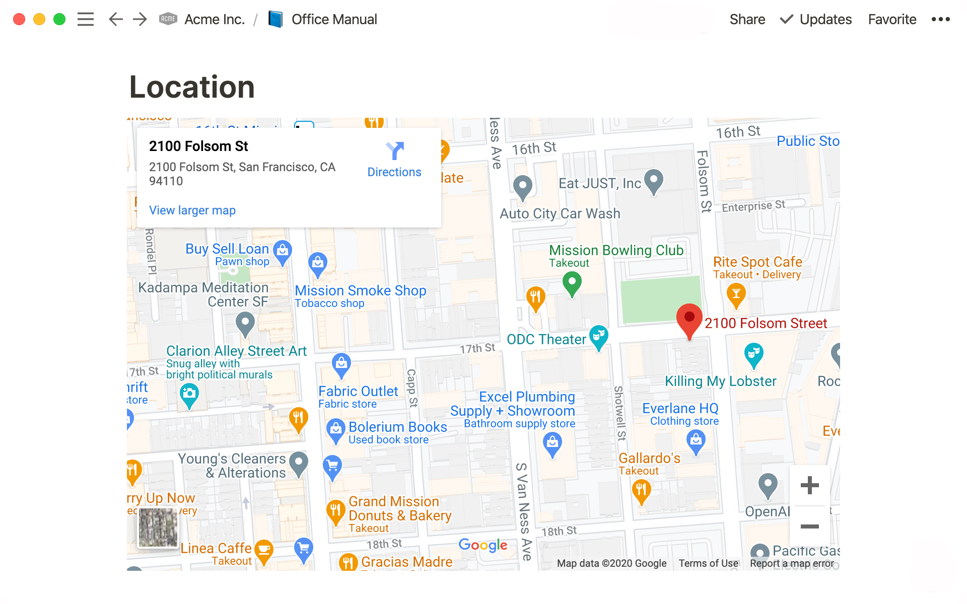 Embedding a map makes location sharing visual.