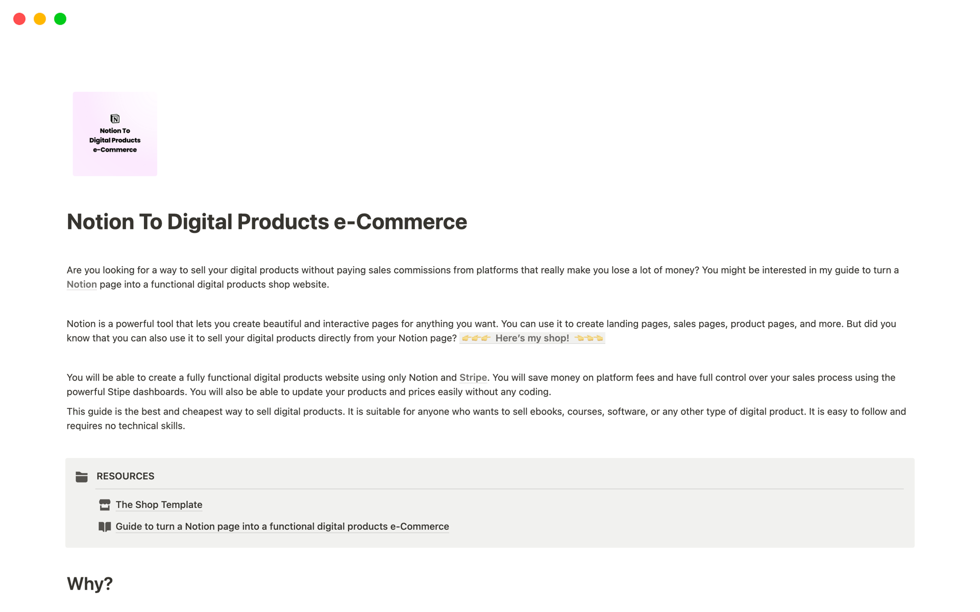 A template preview for Notion To Digital Products e-Commerce