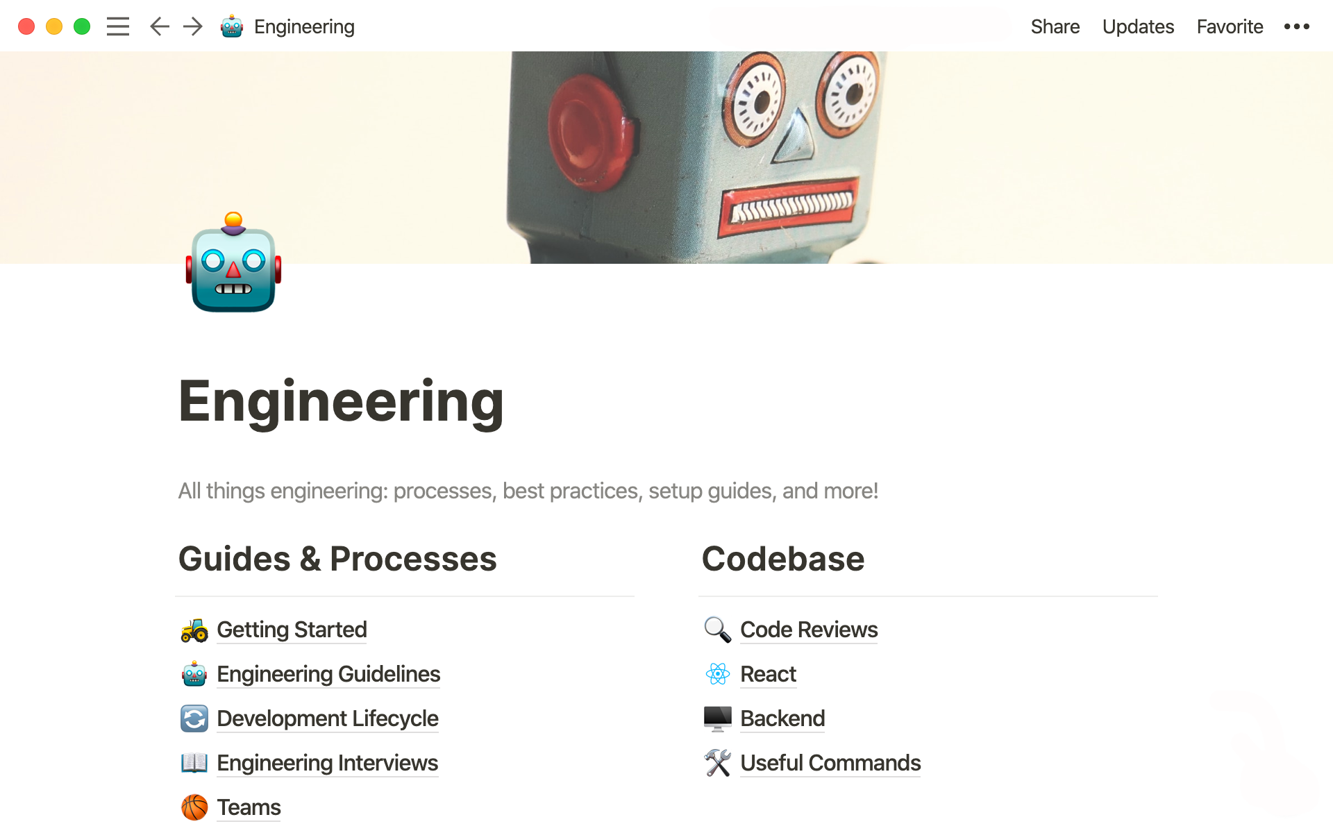A screenshot of an engineering wiki built in Notion.