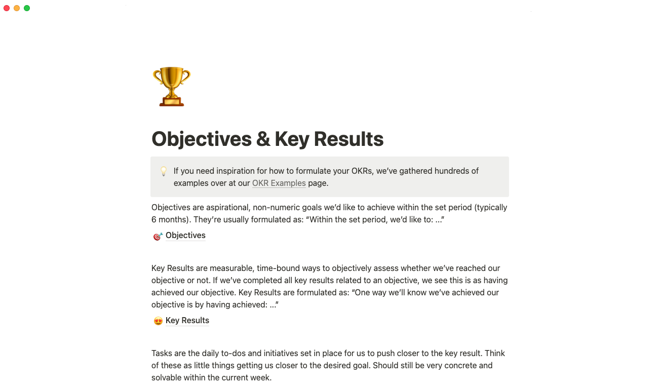 objectives and key result template